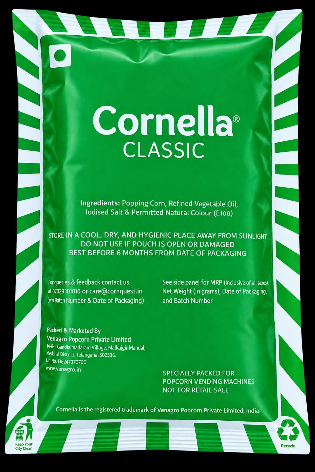 Recreated Cornella Classic premix pouch, shown without a background